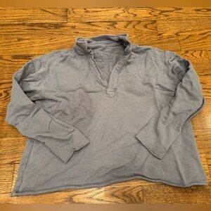 Frank & Eileen LAB Blue Gray Raw Hem Quarter Placket Sweatshirt Pullover Large